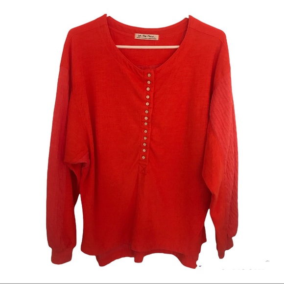 Free People We the Free orange thermal henley button up shirt - Picture 2 of 6